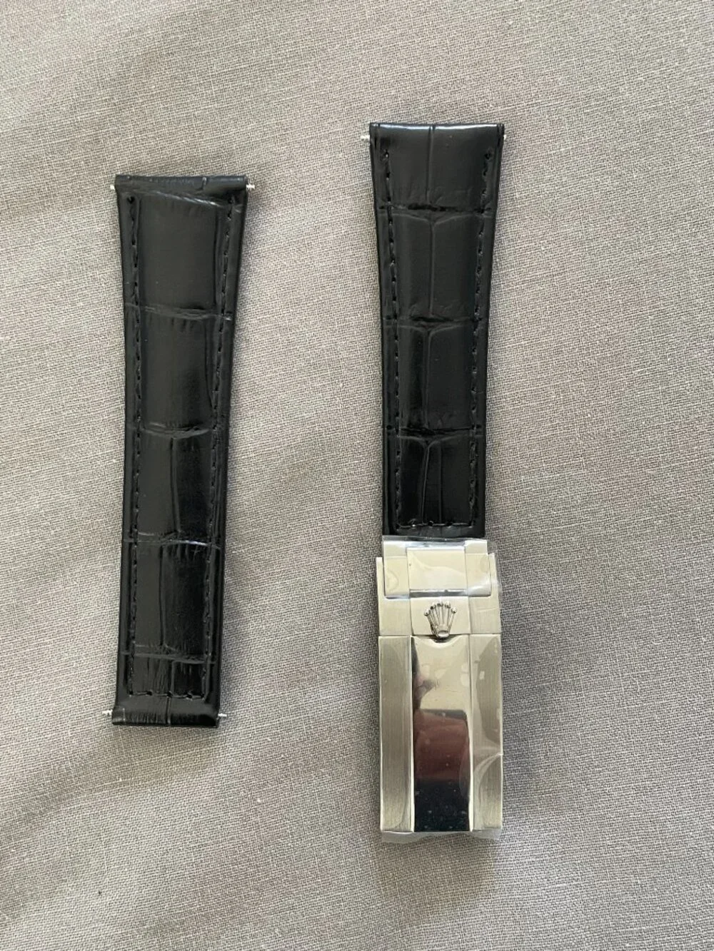 Black Leather Watch Band – 20mm for Rolex Watches | Steel Deployant Clasp